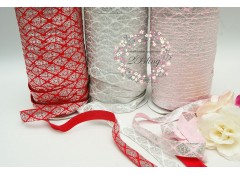 Fold Over Elastic , SILVER FOIL, CLASSIC damask - 1.5cm - 2m Length